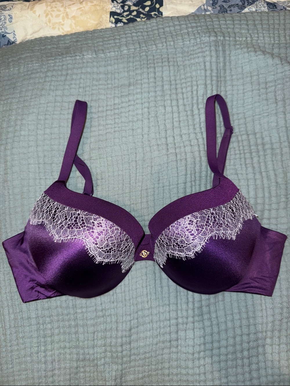 Victoria's Secret Purple Satin Push-Up Bra with Lilac Lace